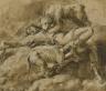 Polidoro da Caravaggio, Homme à terre, attaqué par un ours et un chien. Inv 10703 (c) RMN / Thierry Le Mage