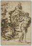 Baccio BANDINELLI, Caïn maudit par Dieu le Père pour le meurtre d'Abel. Plume et encre brune. 40,3 x 7,3 cm. Musée du Louvre, département des Arts graphiques, inv. RF 491 (c) RMN / Thierry Le Mage