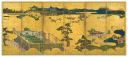 Paravent: scènes du Dit du Genji (gauche), attribué à Tosa Mitsumoto (1530-1569). Epoque Momoyama. Couleurs et feuilles d'or sur papier. Paire de paravent à six panneaux. Sanctuaire de Konpira, île de Shikoku, Japon (c) Keiichi Kawamura / Kotohira-gu