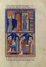 Arrivée de Saint-Denis à Paris. Saint-Denis baptisant et conscrant un autel. Vie de Saint-Denis, Folio 36, 1250? Paris, Bibliothèque nationale de France, département des manuscrits (c) BnF
