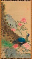 Maruyama Okyo (1733-1795). Paon et pivoines, 1768. Rouleau vertical (kakemono). Havard Art Museums. Promised gift of Robert S. and Betsy F. Feinberg
