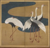 Suzuki Kiitsu (1796-1858). Grues. Paire de paravents. Havard Art Museums. Promised gift of Robert S. and Betsy G. Feinberg