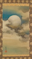 Suzuki Shonen (1849-1918). Lune dans les nuages. Rouleau vertical (kakemono).