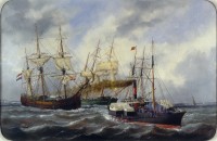 Navires entrant au Havre derrière un remorqueur Edouard-Marie Adam 1882, Le Havre © Musée national de la Marine / P.Dantec