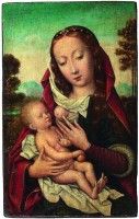 Peintre anonyme de l'école flamande, Actif au XVIème siècle, Vierge allaitant l'enfant Jesus. Non datée. Huile sur bois. Collection Gerstenmaier © Photo: Collection Gerstenmaier