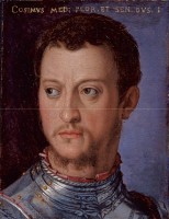 Agnolo Bronzino et atelier, Portrait de Côme Ier de Médicis en armes, avant 1560. Huile sur étain. Florence, Galerie des Offices © Soprintendenza Speciale per il Patrimonio Storico Artistico ed Etnoantropologico e per il Polo Museale della Città di Firenze - Gabinetto Fotografico