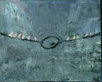 Palette am Seil [Palette suspendue à une corde], 1977 Huile, acrylique, émulsion et shellac sur toile 130 x 160 cm Städtische Galerie im Lenbachhaus und Kunstbau, Munich Photo : © Städtische Galerie im Lenbachhaus und Kunstbau, Munich
