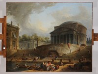 Hubert Robert. Le Port de Rome, orné de différents monuments d'architecture antique et moderne dit aussi Le Port de Ripetta, 1766. Huile sur toile (c) Beaux-Arts de Paris, Dist. RMN-Grand Palais / image Beaux-Arts de Paris