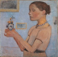 Paula Modersohn-Becker (1876-1907) Jeune fille tenant des fleurs jaunes dans un verre 1902, détrempe sur carton, 52 x 53 cm Kunsthalle Bremen-Der Kunstverein in Bremen, Brême © Paula-Modersohn-Becker-Stiftung, Brême 2. Paula Modersohn-Becker (1876-1907) Jeune fille au poids d’horloge 1900, détrempe sur carton, 73,4 x 51,5 cm Staatsgalerie Stuttgart, Stuttgart © Paula-Modersohn-Becker-Stiftung, Brême 4. Paula Modersohn-Becker (1876-1907) Chat tenu par un enfant Vers 1903, détrempe sur toile, 32,5 x 25,6 cm Kunsthalle Bremen-Der Kunstverein in Bremen, Brême © Paula-Modersohn-Becker-Stiftung, Brême