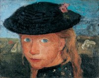 Paula Modersohn-Becker (1876-1907) Tête d’une jeune fille blonde coiffée d’un chapeau de paille Vers 1904, détrempe sur toile, 27 x 33,5 cm Kunst- und Museumsverein, Wuppertal © Medienzentrum, Antje Zeis-Loi / Kunst-und Museumsverein, Wuppertal