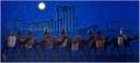 Passant devant les ruines de Palmyre, la nuit, 2006. Paravent 4 panneaux. Polychrome sur papier. 171 x 364 cm