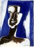 Ossip Zadkine, Tête sur fond bleu, 1966. Gouache sur papier satiné Arches. Legs Valentine Prax, 1980 (c) Musée Zadkine / Roger-Viollet