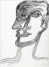 Ossip Zadkine, Visage inquiet, vers 1966/67. Stylo-feutre noir sur papier vélin provenant d'un carnet de dessins à feuilles dentelées. Legs  Valentine Prax, 1980 (c) Musée Zadkine / Roger-Viollet