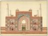 Porte monumentale du mausolée de l'empereur Akbar à Sikandra. Company School, Agra, fin du XVIIIe siècle. BnF, département des Estampes et de la photographie