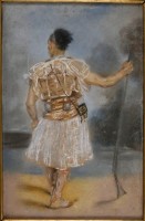 Jules-Robert Auguste. Soldat grec, debout, de dos, tenant un fusil, vers 1825/30. Pastel (c) Musée du Louvre. Photo : Harry Bréjat