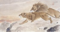 Chen Shuren, Lions en alerte au crépuscule, 1938. Encre et couleurs sur papier (c) Hong Kong Museum of Art