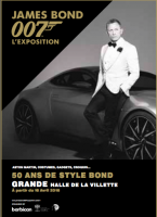 Affiche de James Bond 007, L’Exposition 50 ans de style Bond. Grande Halle de la Villette à partir du 16 avril 2016. © 1962-2016 Danjaq, LLC and United Artists Corporation (logo 007) and related James Bond Trademarks are Trademarks of Danjaq, LLC. All Rights Reserved