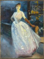 Albert Besnard (1849-1934), Portrait de madame Roger Jourdain, femme du peintre, 1886 ou 1896, huile sur toile, 200 x 153 cm, Paris, musée d’Orsay, don de Mme Roger Jourdain, 1921. © RMN-Grand Palais (musée d’Orsay) / Hervé Lewandowski